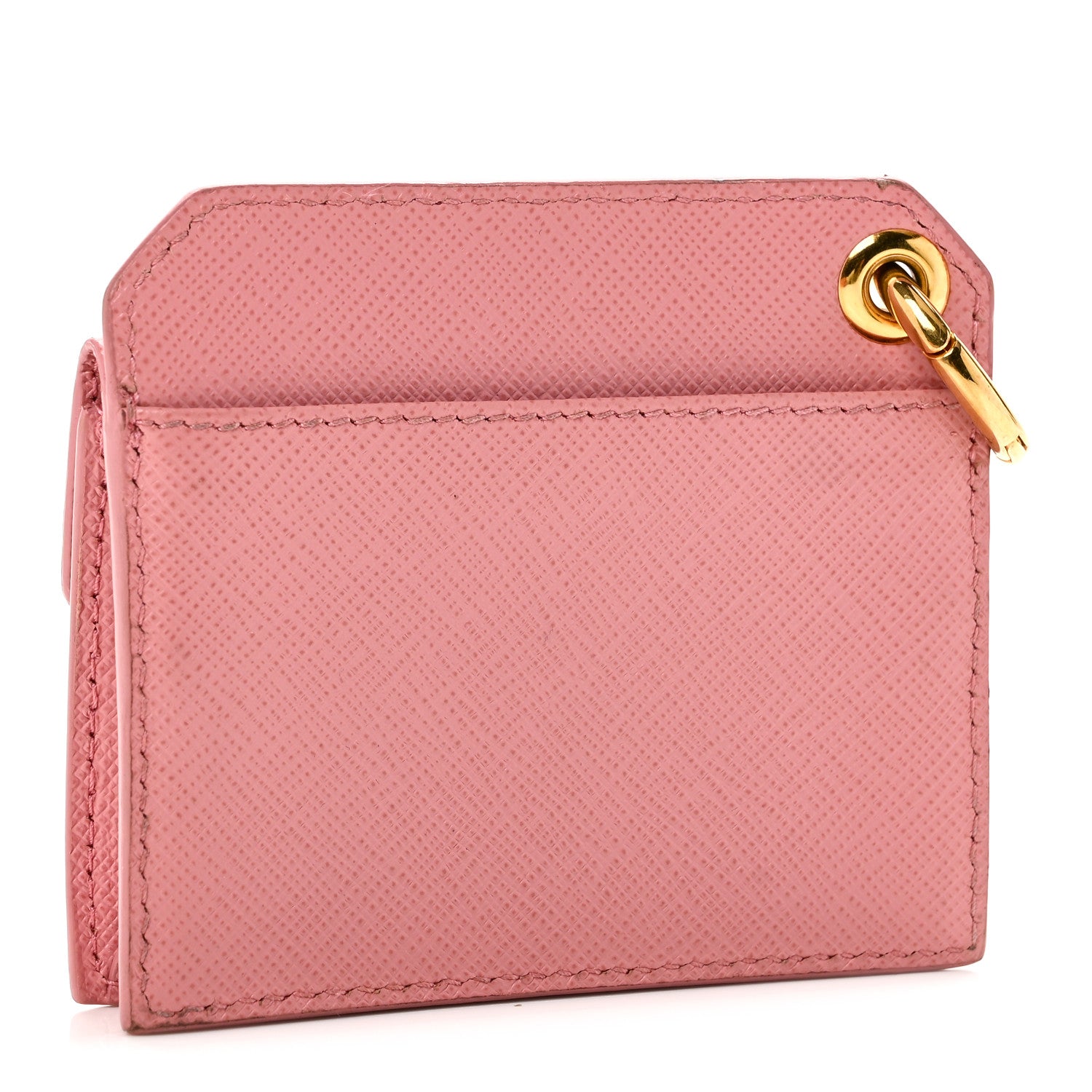 Prada Saffiano Key Ring Card Holder Wallet Petalo