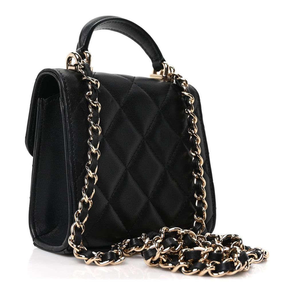 Chanel Lambskin Quilted Top Handle Flap Clutch With Chain Black