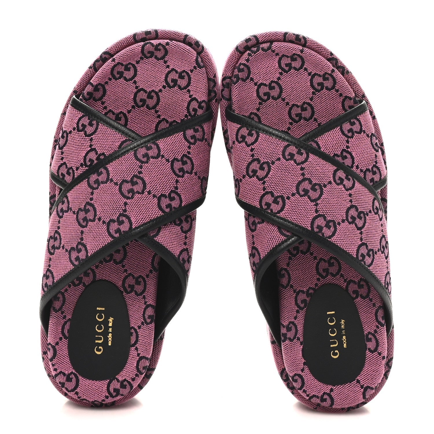 Gucci Monogram Multicolor Criss Cross Platform Slide Sandals 36.5 Pink Blue