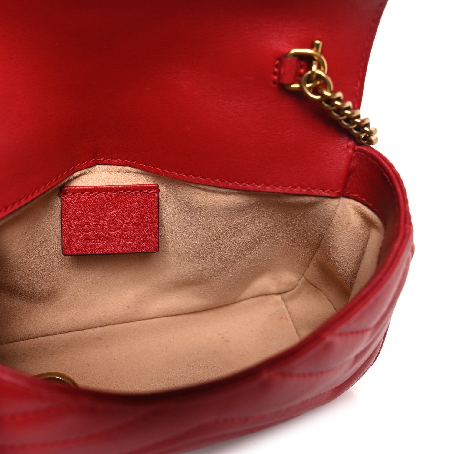 Gucci Calfskin Matelasse Super Mini GG Marmont Shoulder Bag Hibiscus Red