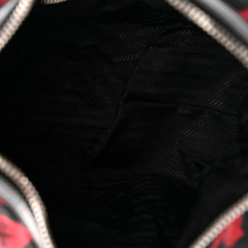 Prada Tessuto Nylon Rose Shoulder Bag Black Rosso