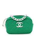 Chanel Mesh Fabric Quilted Camera Bag Green White