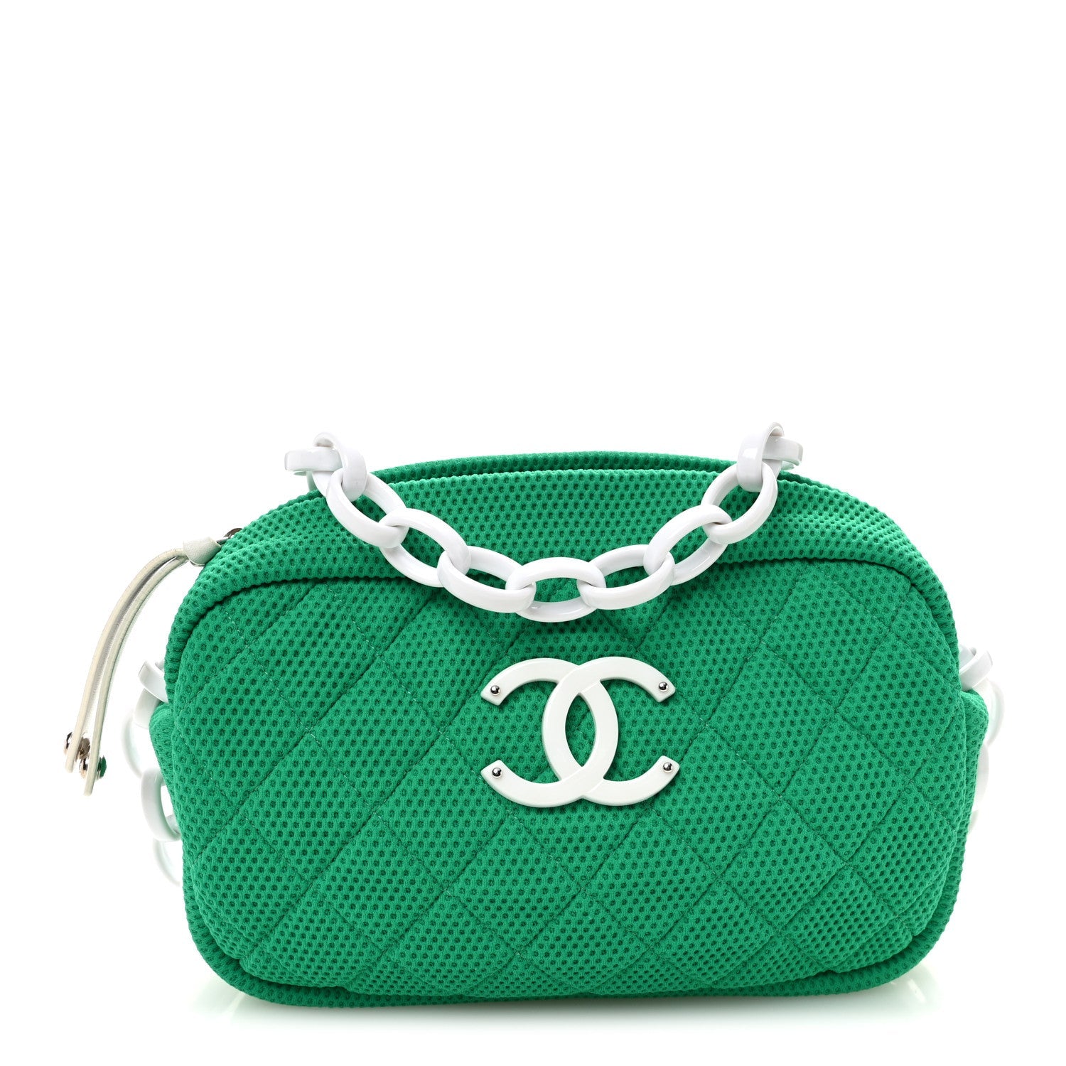 Chanel Mesh Fabric Quilted Camera Bag Green White
