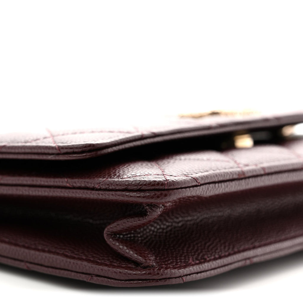 Chanel Shiny Caviar Quilted Strass Wallet On Chain WOC Bordeaux