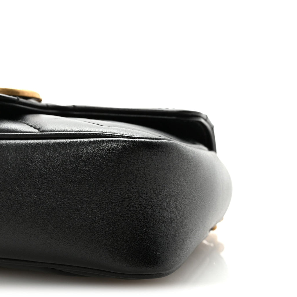 Gucci Calfskin Matelasse Super Mini GG Marmont Shoulder Bag Black
