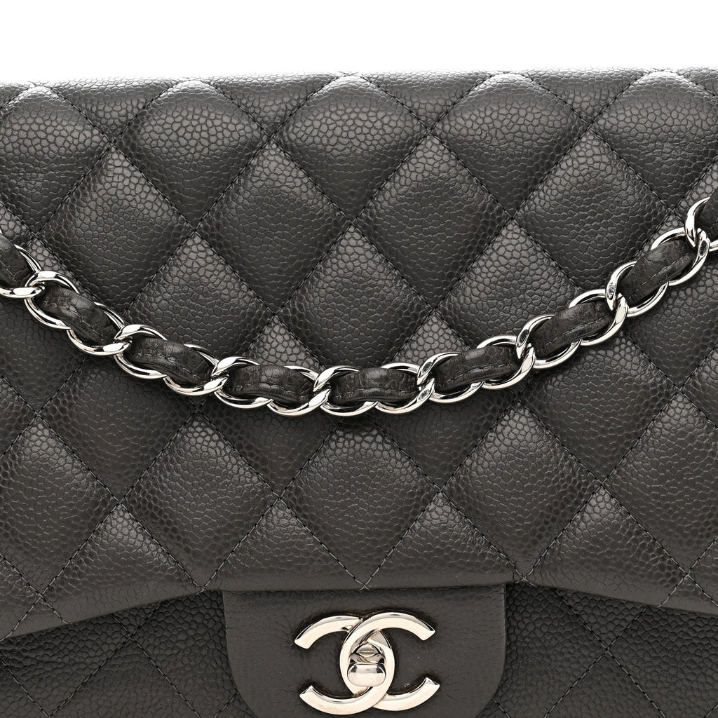 Chanel Caviar Quilted Jumbo Double Flap Grey