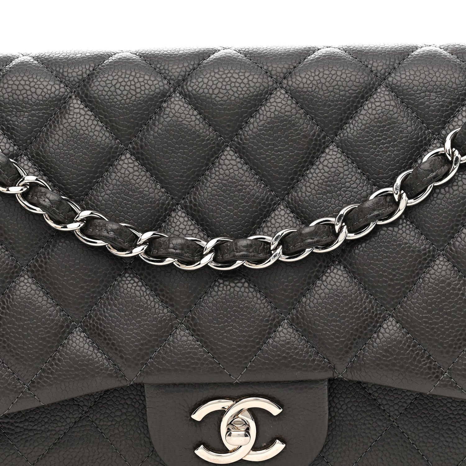 Chanel Caviar Quilted Jumbo Double Flap Grey