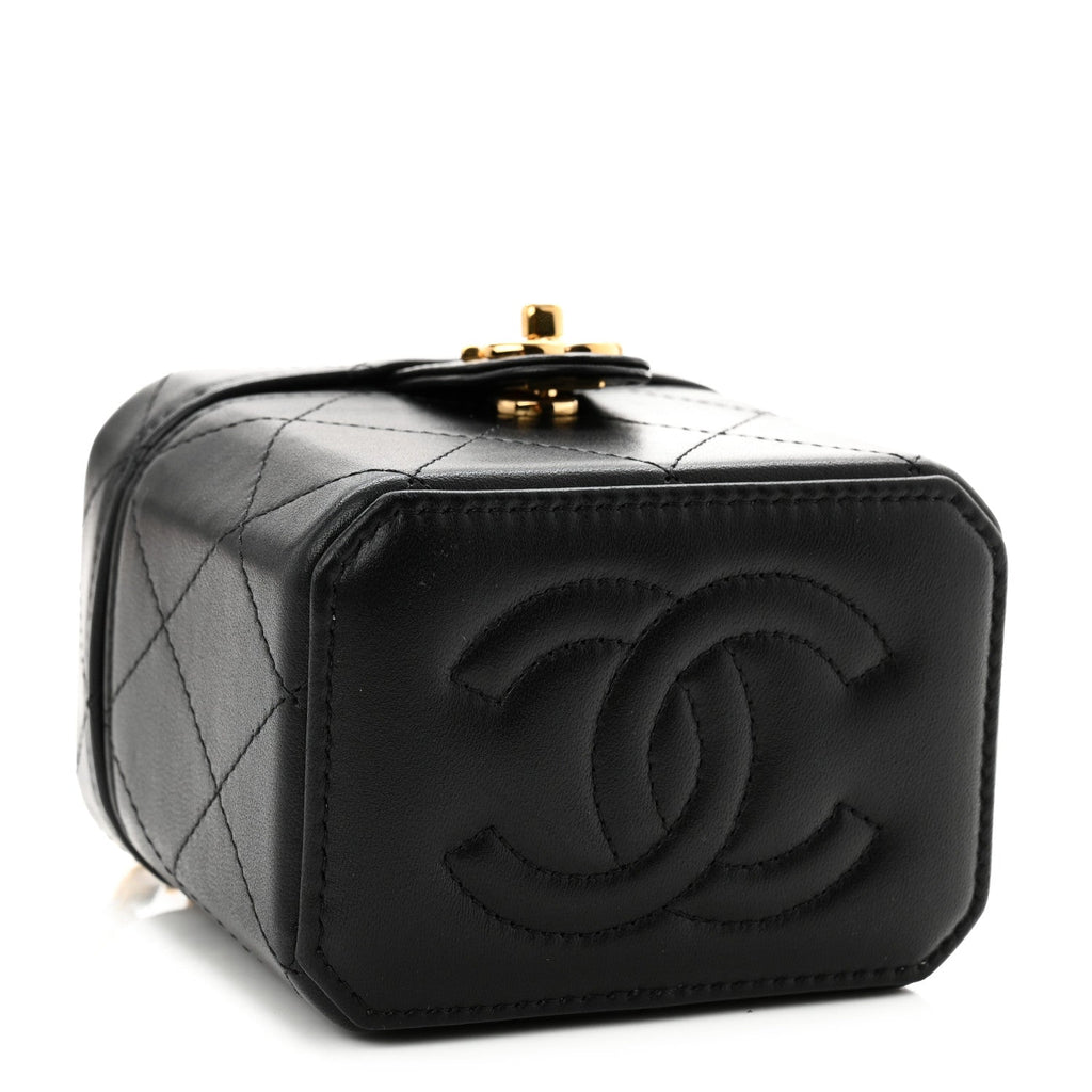Chanel Lambskin Quilted Vanity Clutch With Chain  Black