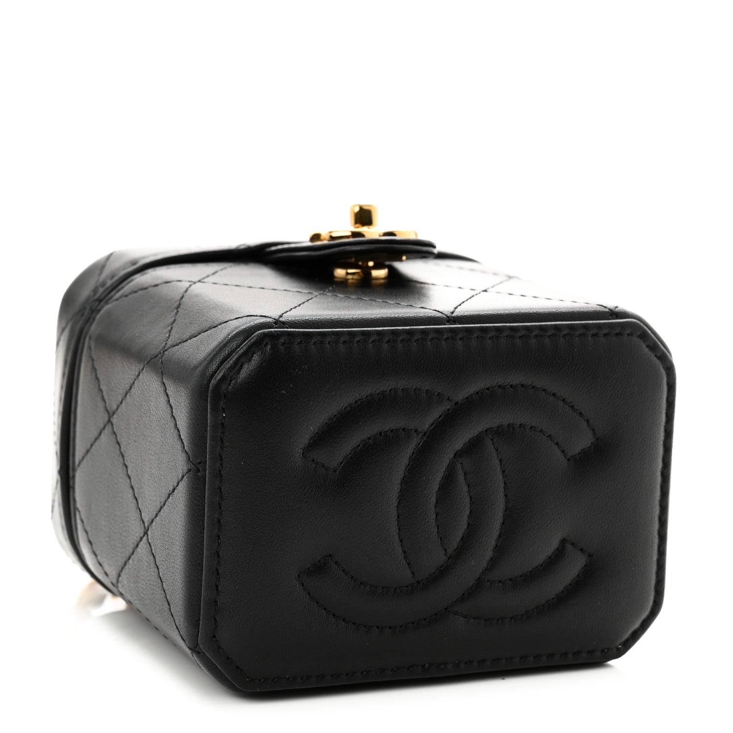 Chanel Lambskin Quilted Vanity Clutch With Chain  Black