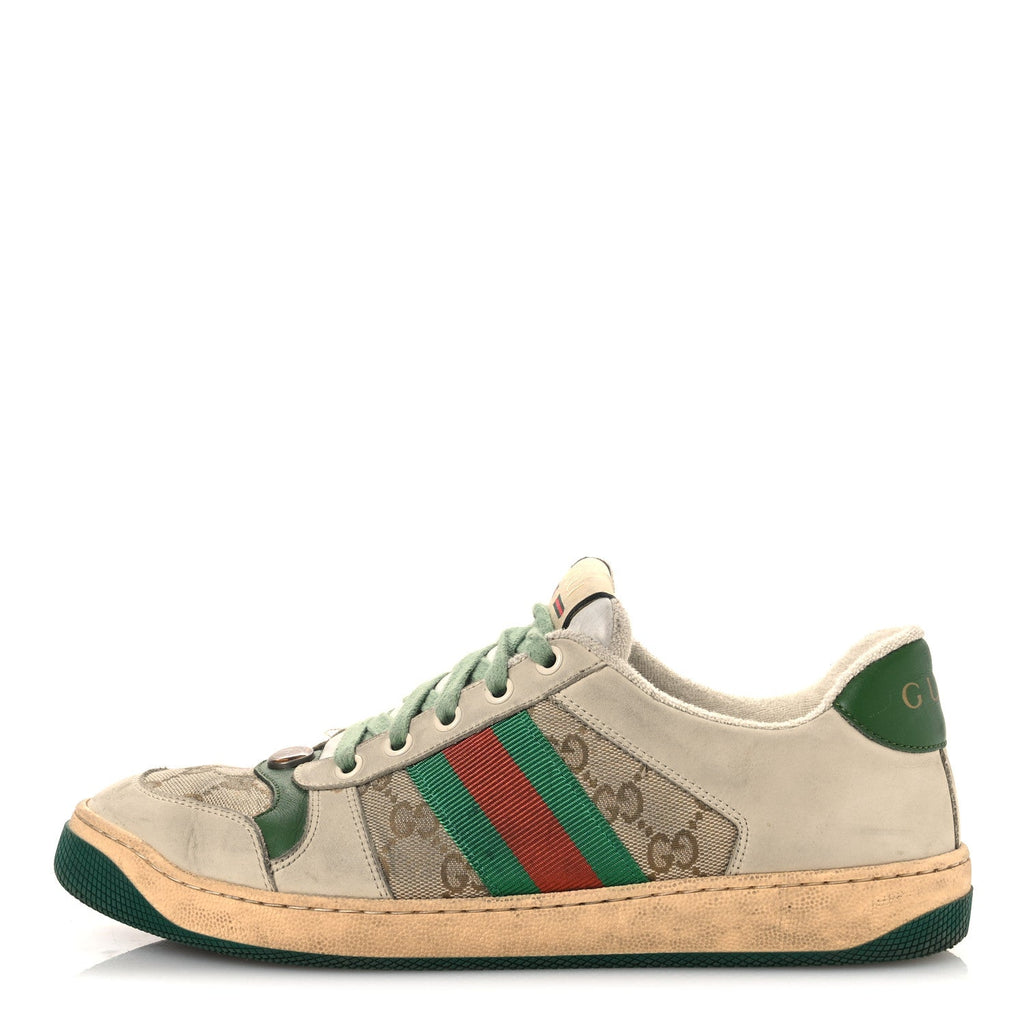 Gucci GG Monogram Nubuck Web Womens Screener Sneakers 40 New Sand Dusty Milk Vintage Green