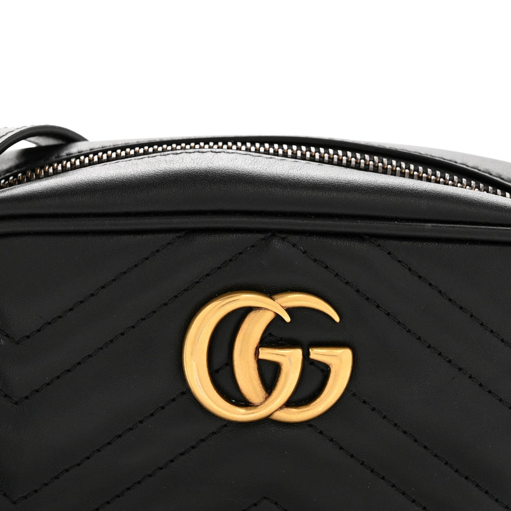 Gucci Calfskin Matelasse Mini GG Marmont Chain Shoulder Bag Black