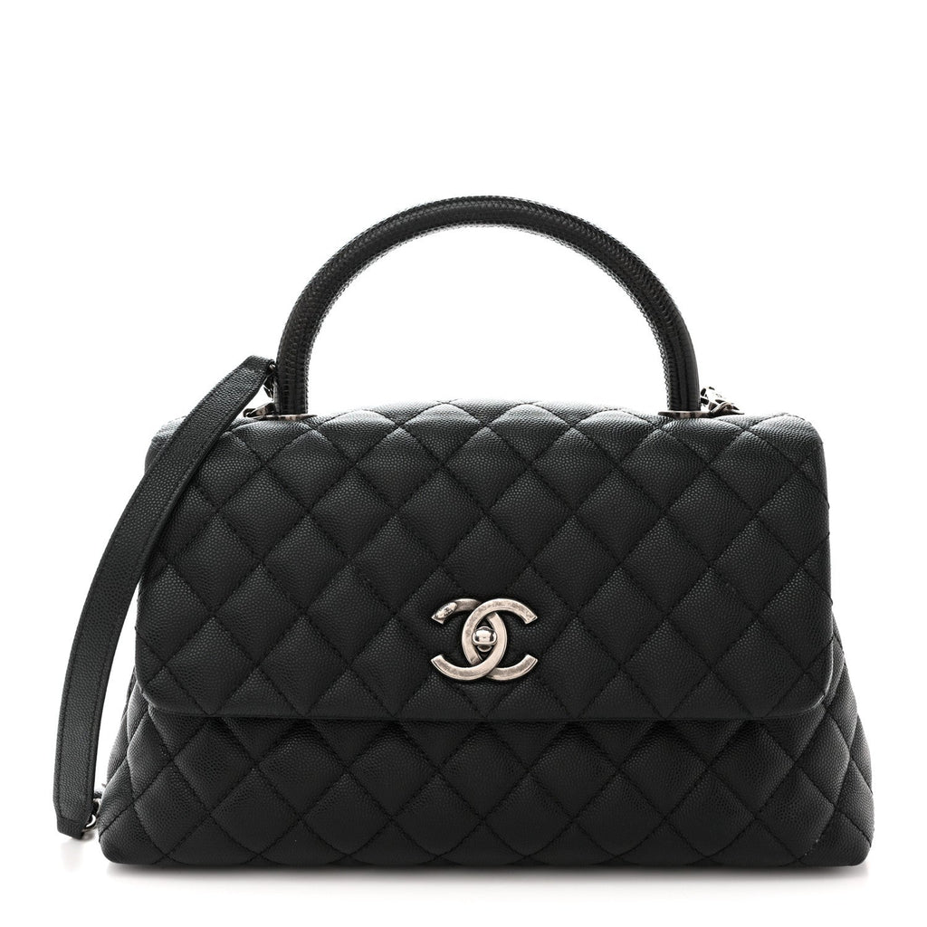 Chanel Caviar Lizard Embossed Quilted Small Coco Handle Flap Black