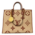 Louis Vuitton Raffia Calfskin Monogram Giant Onthego GM Tan