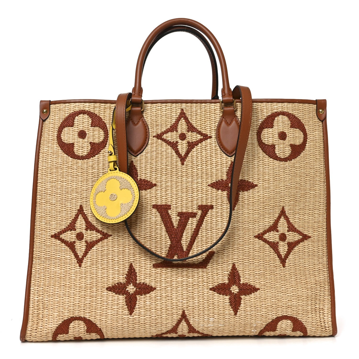 Louis Vuitton Raffia Calfskin Monogram Giant Onthego GM Tan