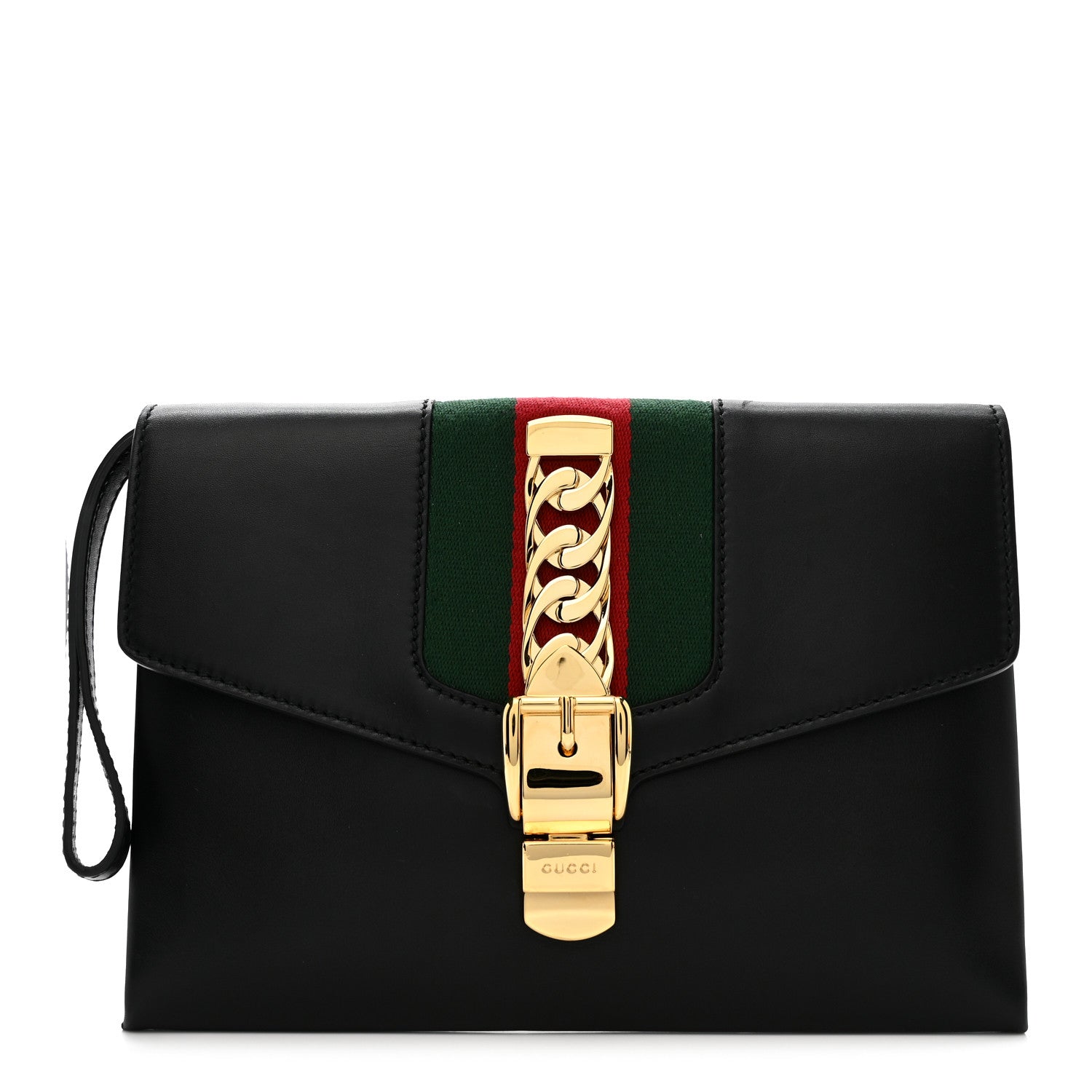Gucci Calfskin Small Sylvie Wristlet Clutch Black