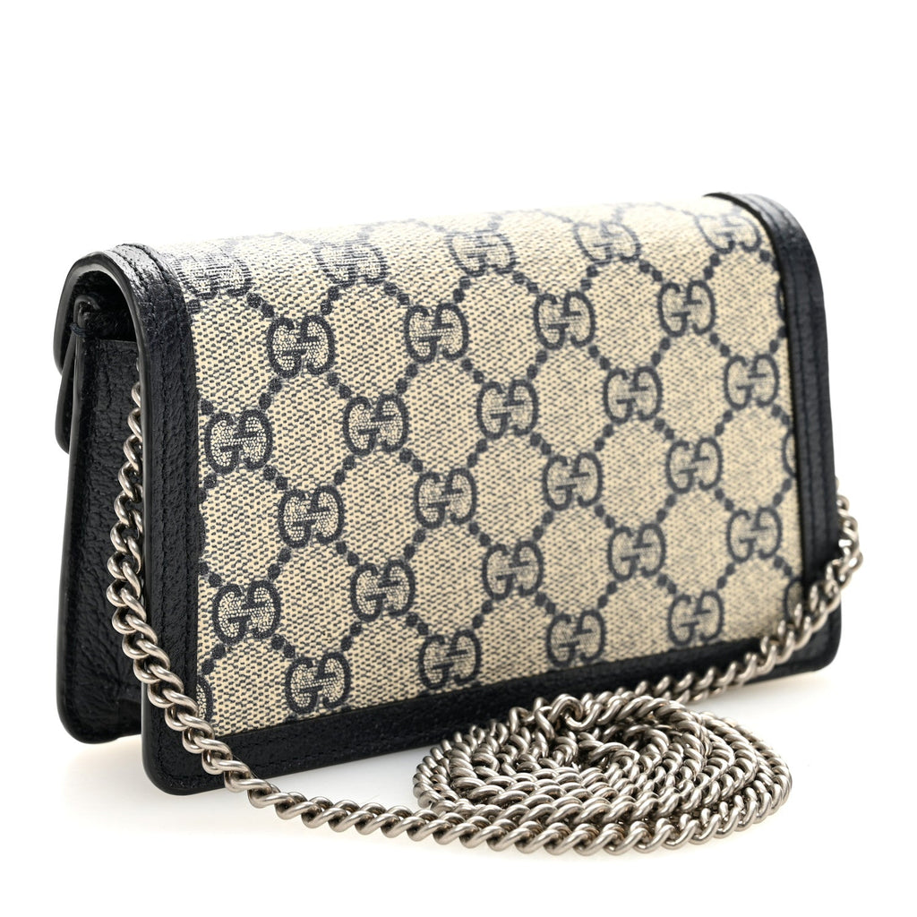 Gucci GG Supreme Monogram Textured Dollar Calfskin Super Mini Dionysus Shoulder Bag Beige Blue