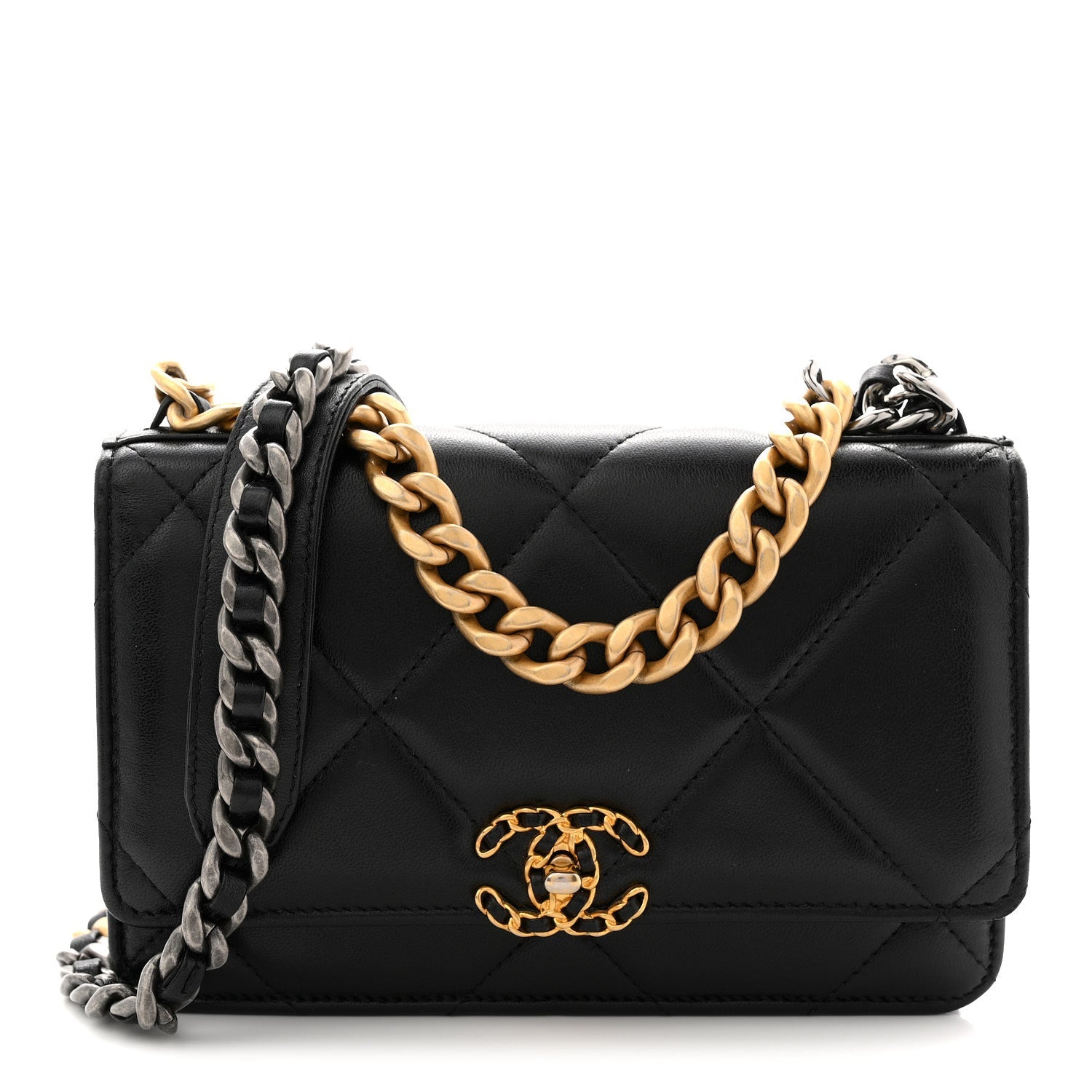 Chanel Lambskin Quilted Chanel 19 Wallet On Chain WOC Black