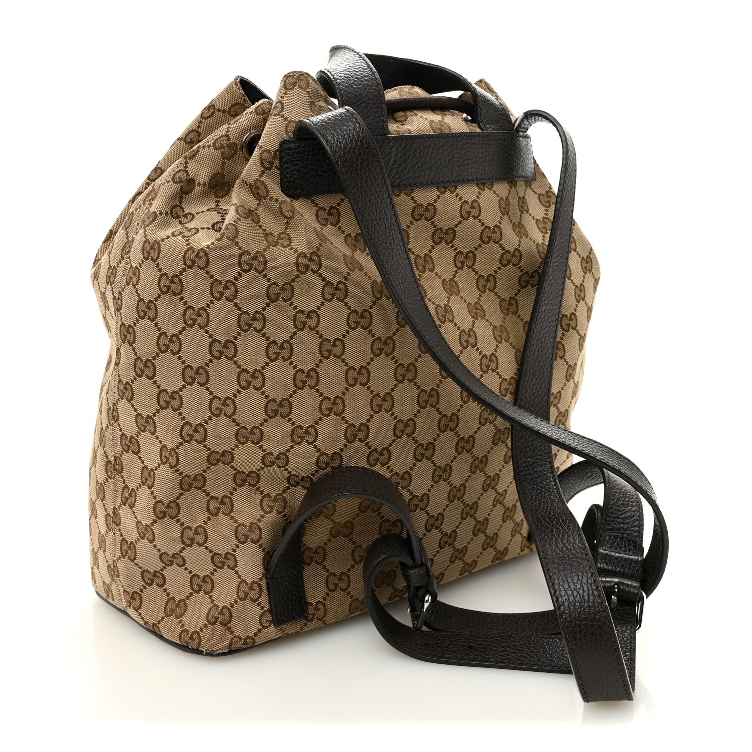 Gucci Monogram Dollar Calfskin O Drawstring Backpack Beige Ebony Testa di Moro Dark Chocolate