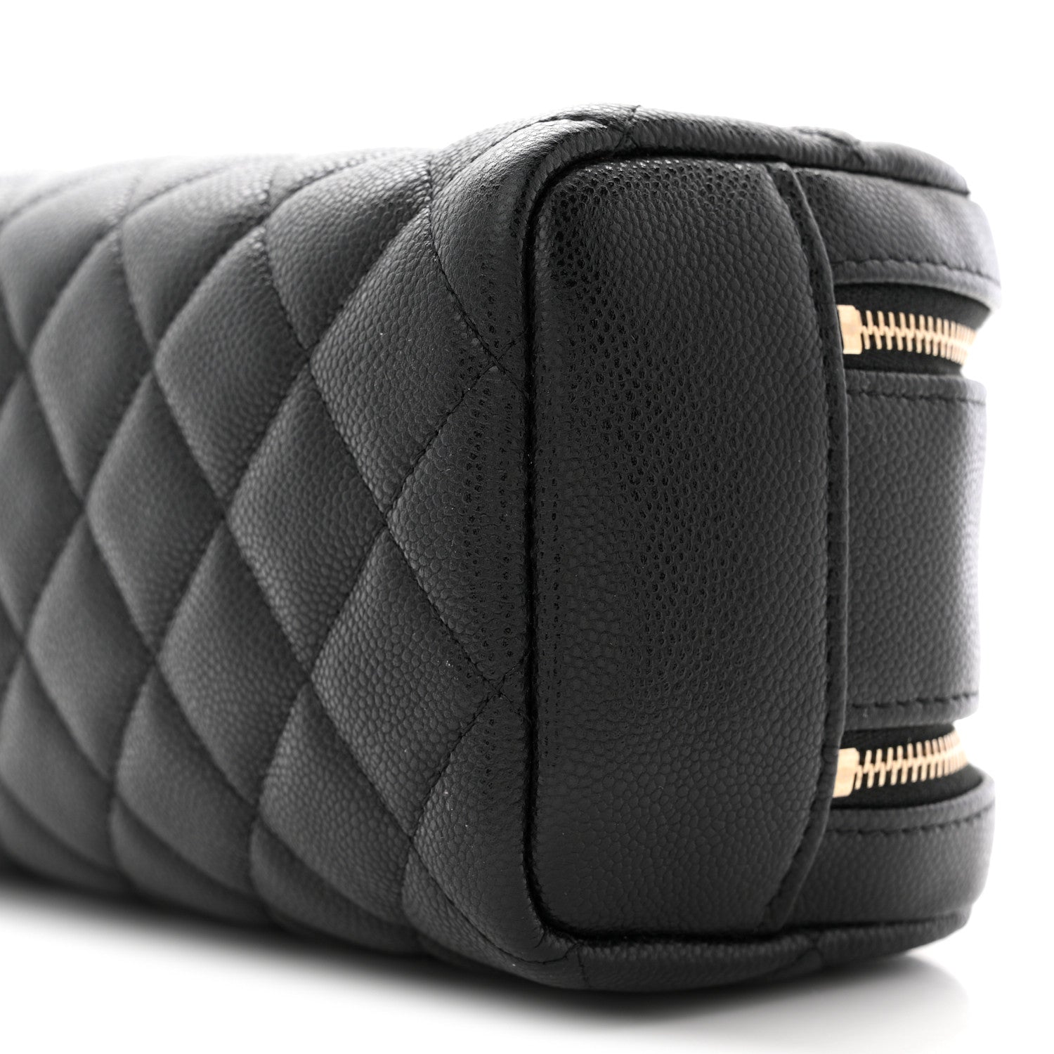 Caviar Quilted Double Zip Pouch Cosmetic Case Black