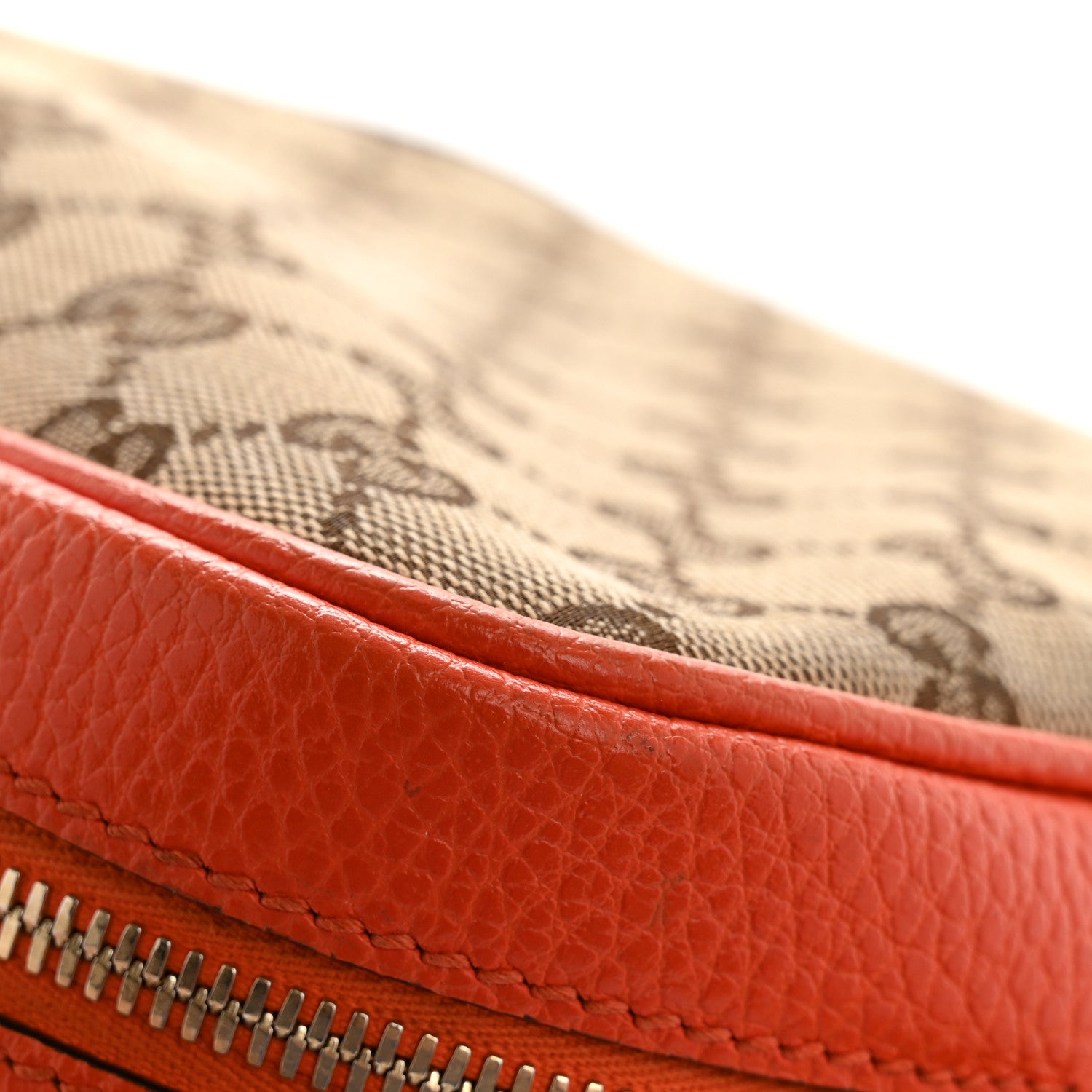 Gucci Monogram Dollar Calfskin Mini Bree Messenger Bag Beige Ebony Sun Orange