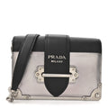 Prada Metallic Vitello Saffiano Cahier Bag Silver Black