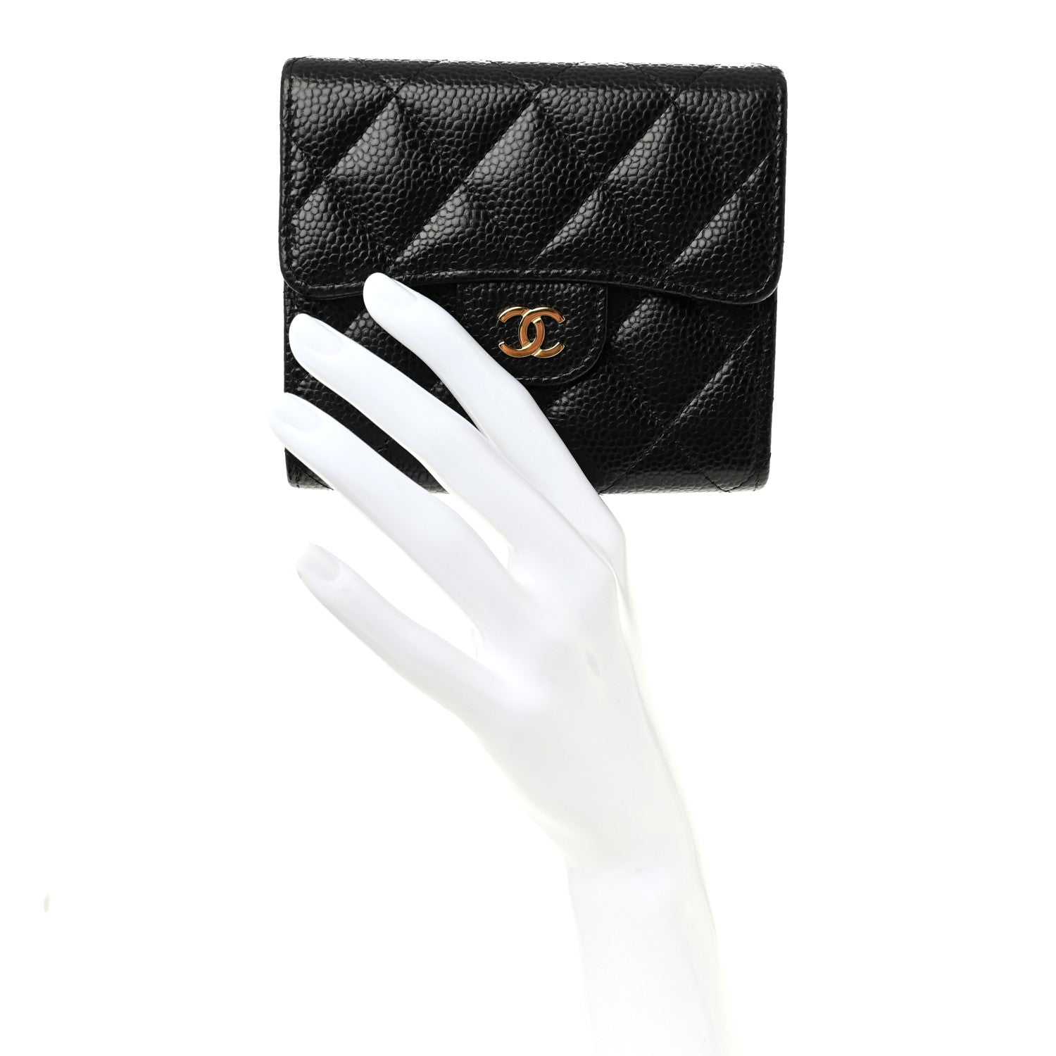 Caviar Quilted Compact Flap Wallet Black