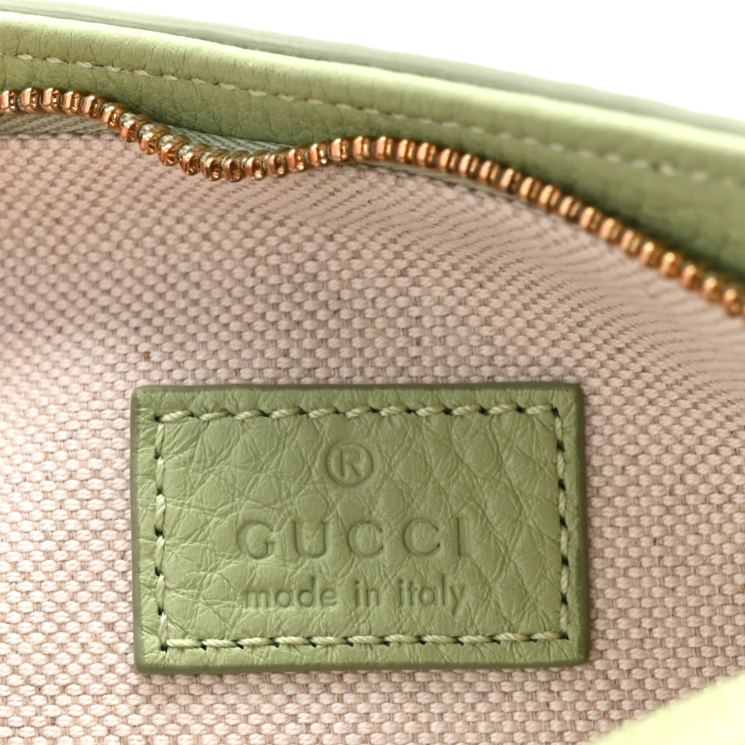 Gucci GG Grainy Calfskin Emblem Super Mini Shoulder Bag Sage Leaf