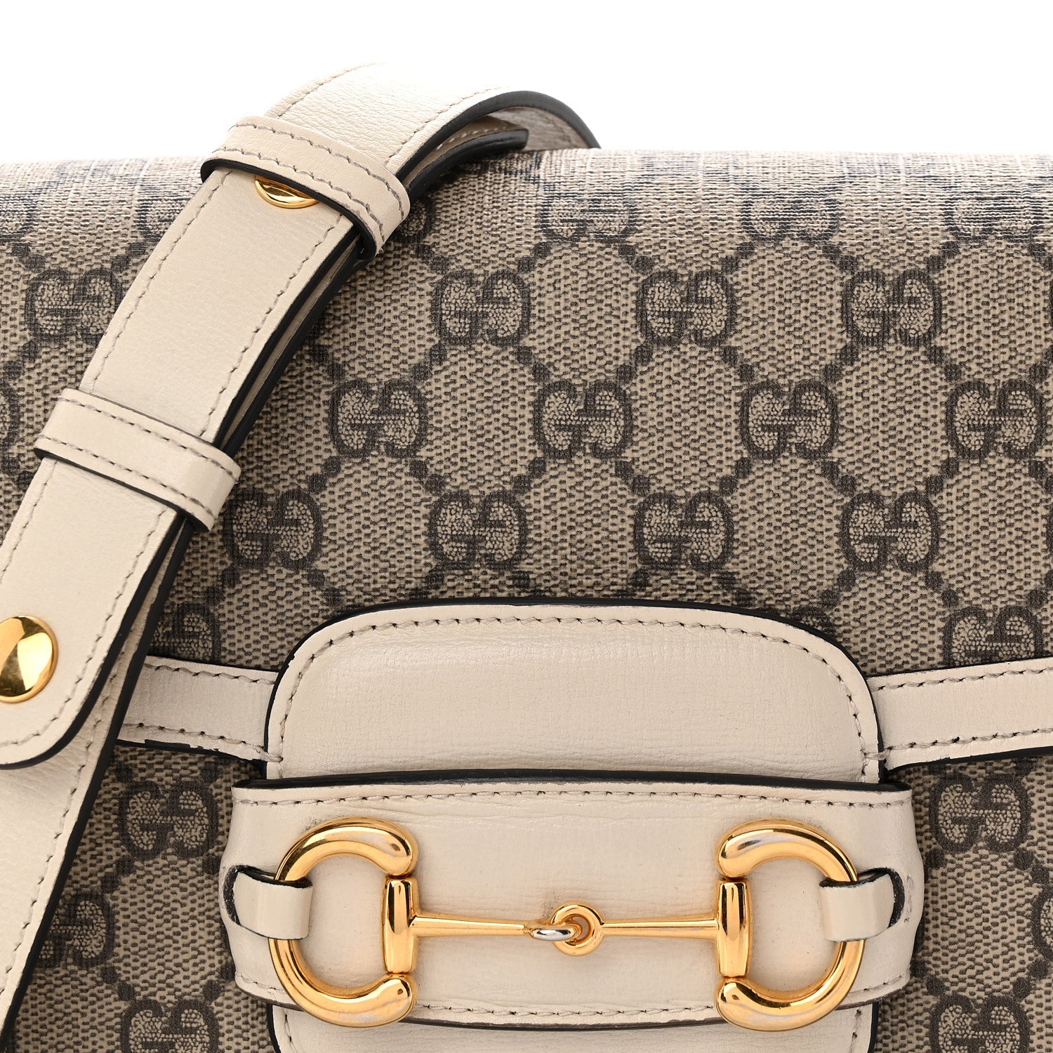 Gucci GG Supreme Monogram Horsebit 1955 Shoulder Bag Beige Mystic White