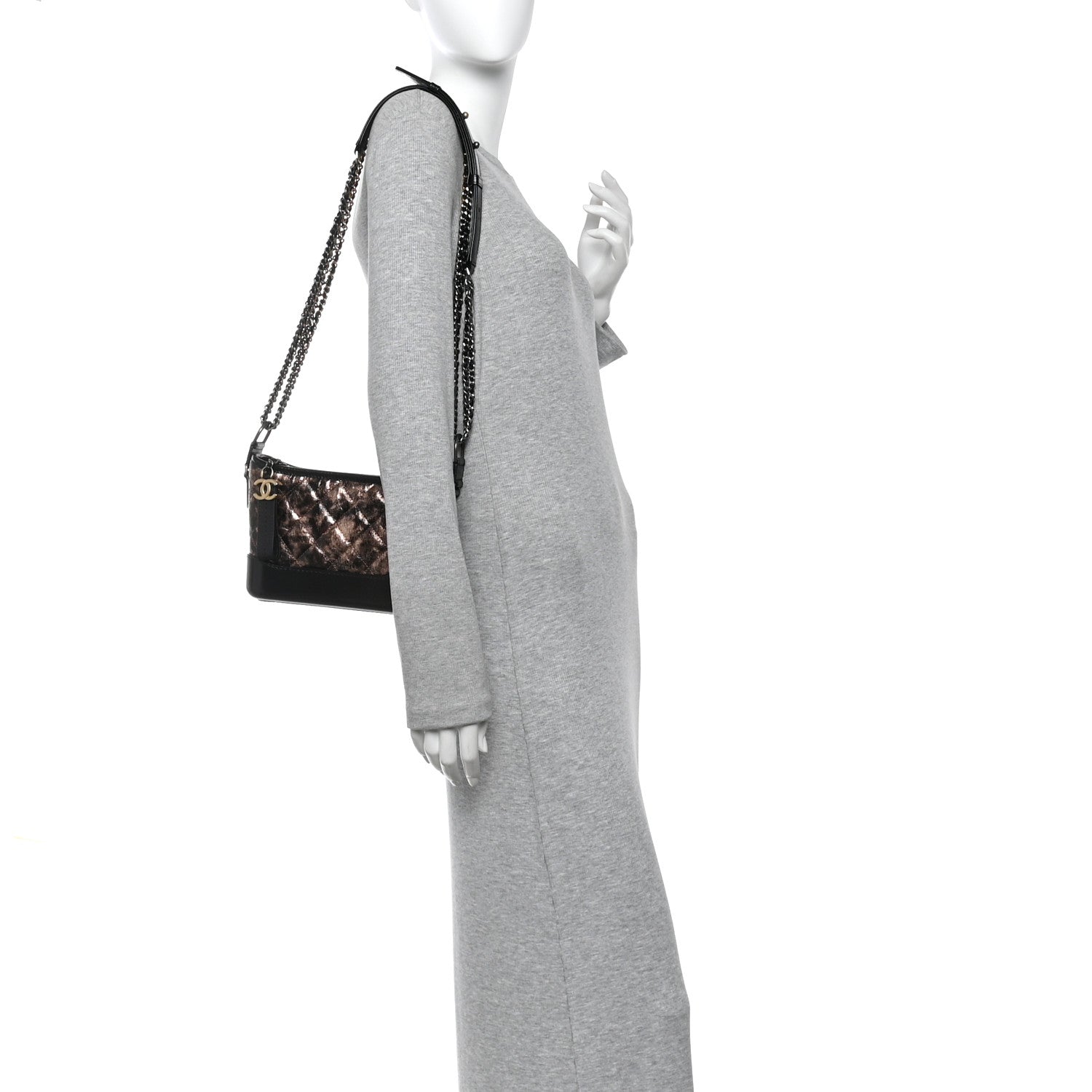 Chanel Metallic Crumpled Goatskin Quilted Small Gabrielle Hobo Black Rose Gold