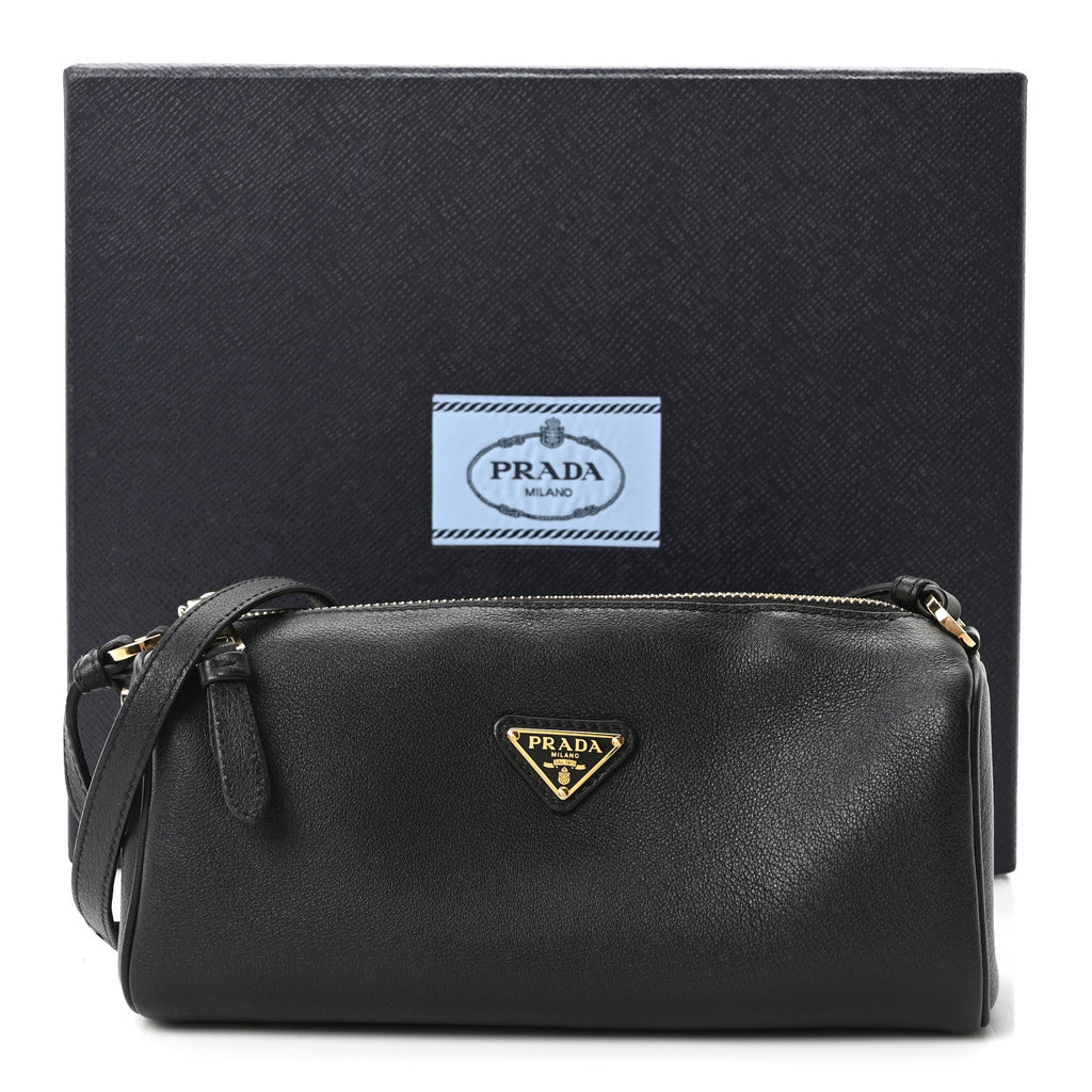 Prada Calfskin Triangle Pouch Shoulder Bag Black