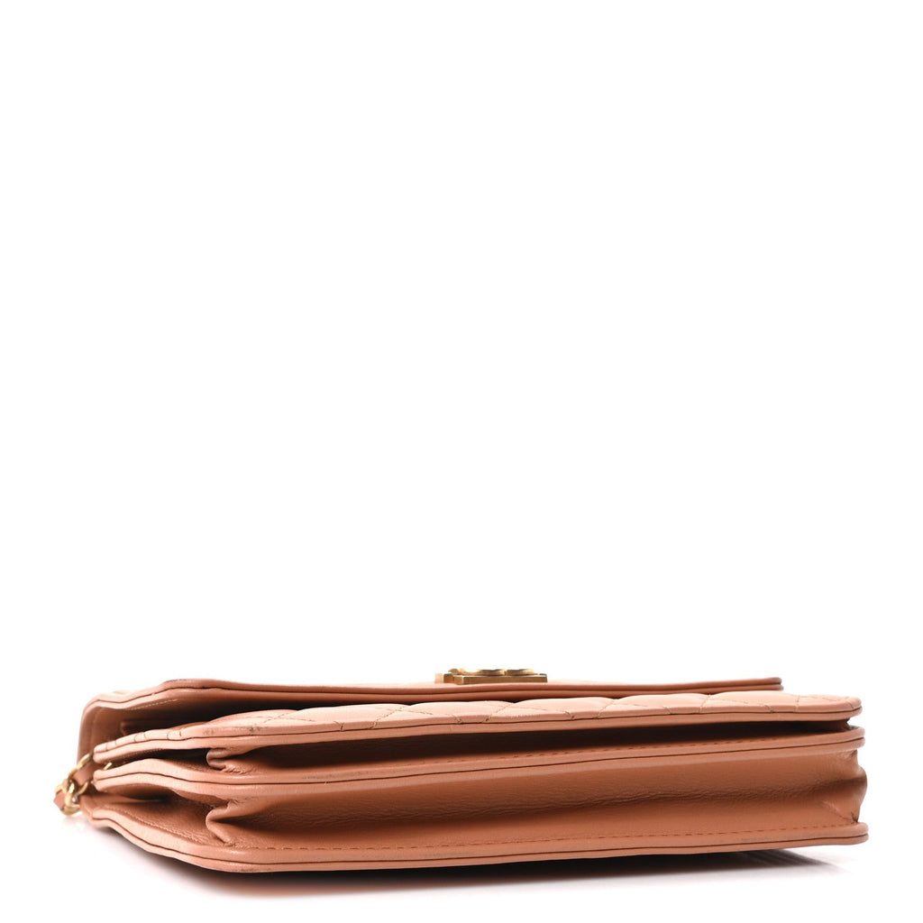 Chanel Calfskin Quilted Boy Square Wallet on Chain WOC Brown