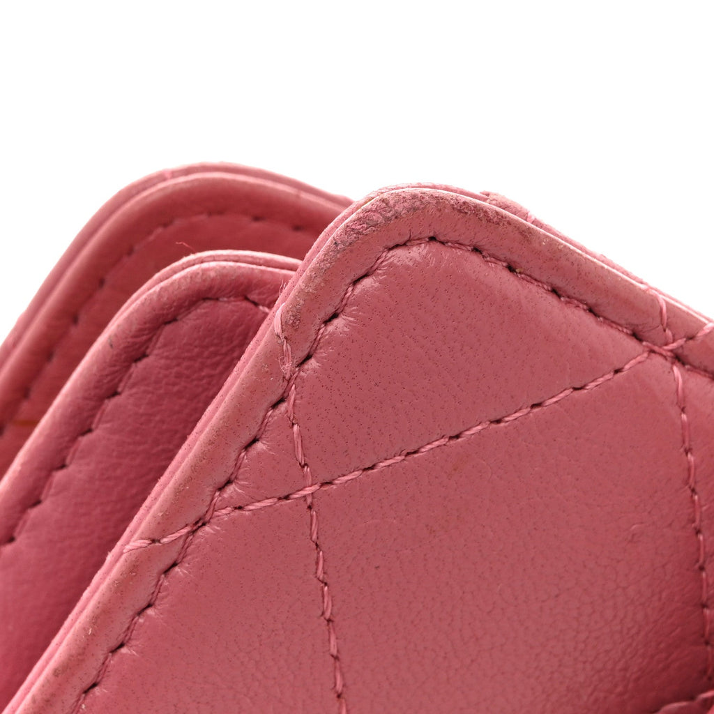 Calfskin Quilted Zip Around Bifold Wallet Pink