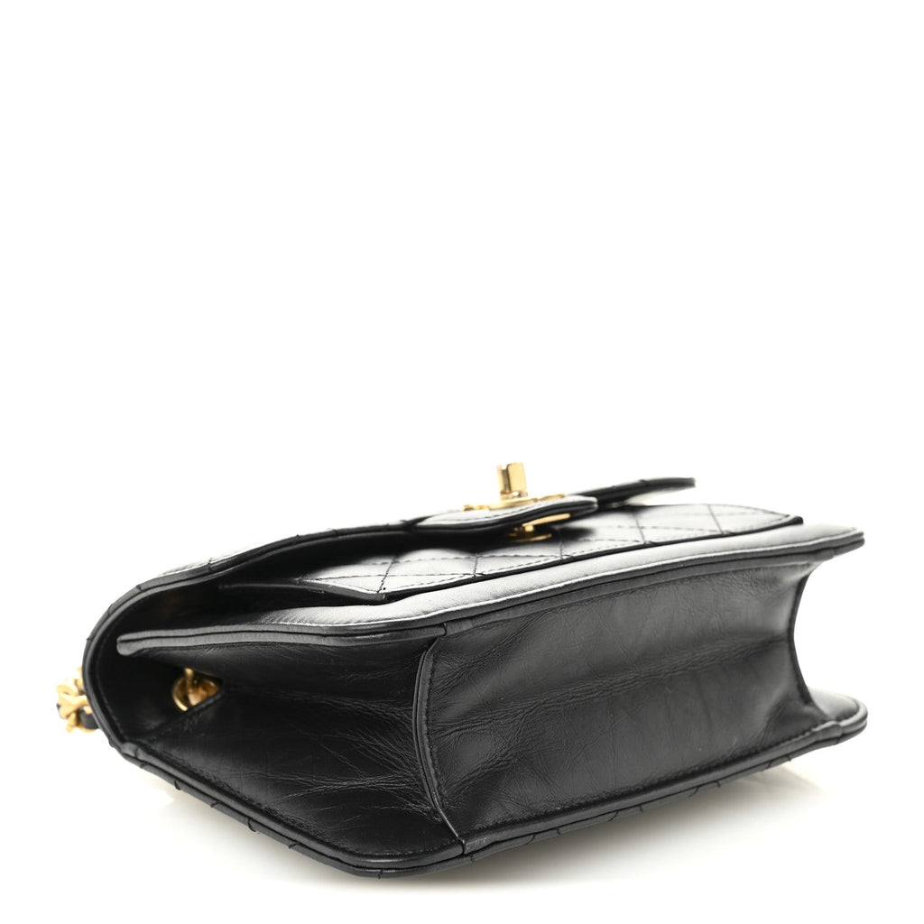 Chanel Aged Calfskin Quilted Double You Mini Flap Black