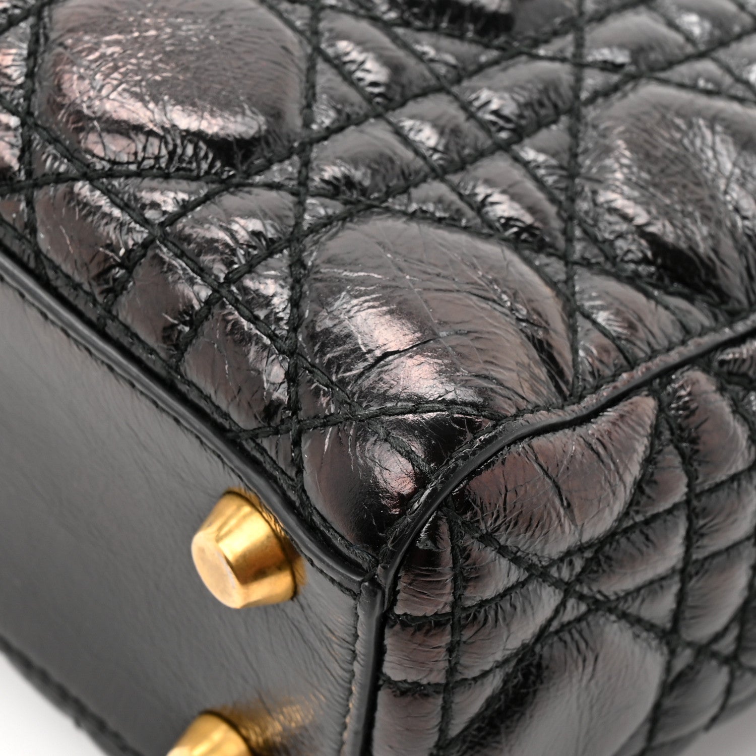 Christian Dior Crinkled Patent Cannage Small Lucky Badges My Lady Dior Black