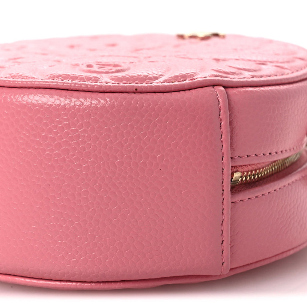 Chanel Caviar Camellia Embossed Round Clutch With Chain Pink
