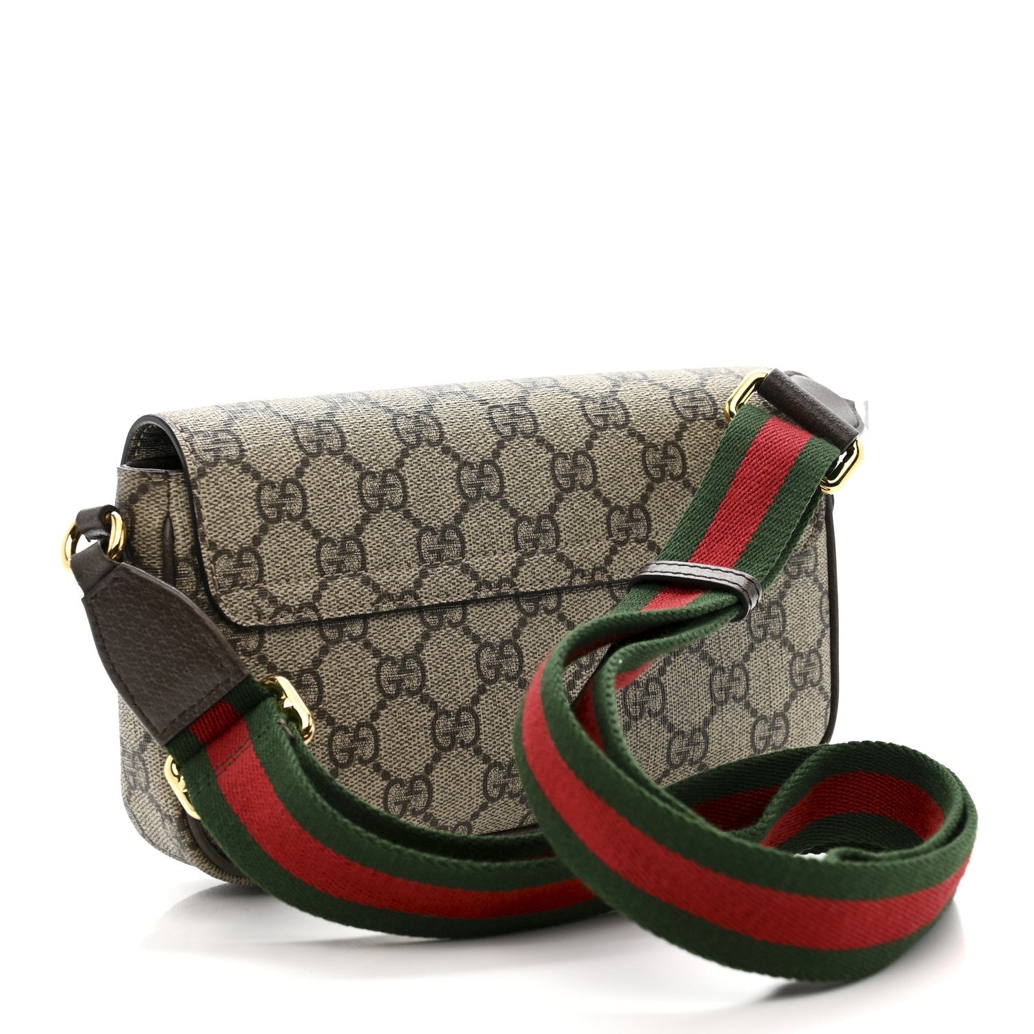 Gucci GG Supreme Monogram Textured Dollar Calfskin Web Mini Ophidia Envelope Shoulder Bag Beige Ebony New Acero