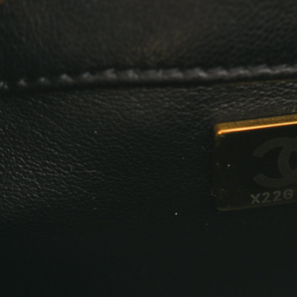 Chanel Lambskin Quilted Chaine Lettre Small Bucket Bag Black