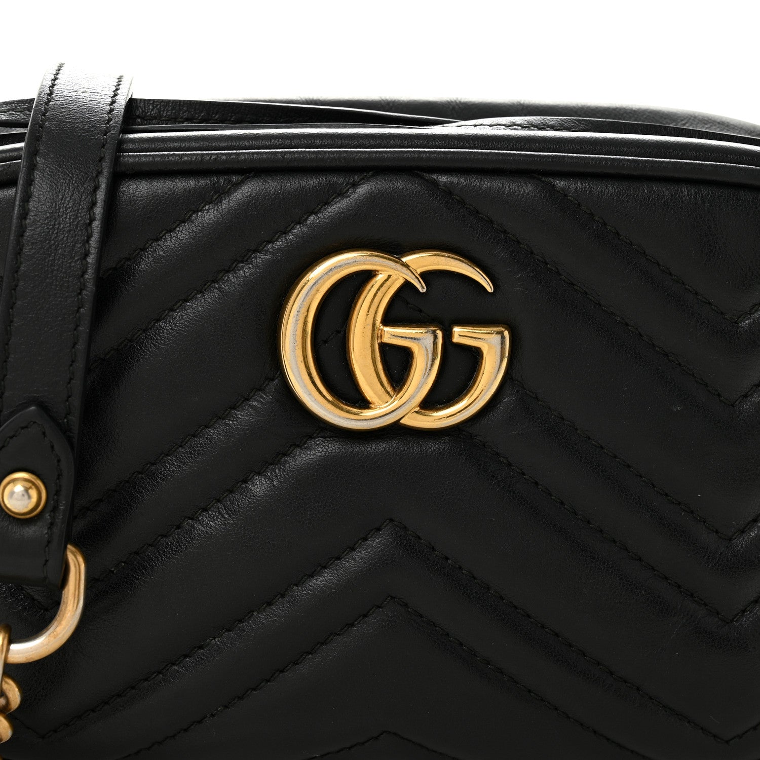 Gucci Calfskin Matelasse Mini GG Marmont Chain Shoulder Bag Black