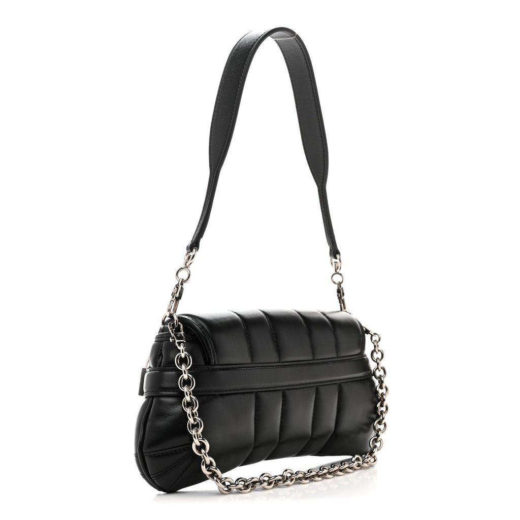 Gucci Nappa Vertical Matelasse Small Maxi Horsebit Chain Shoulder Bag Black