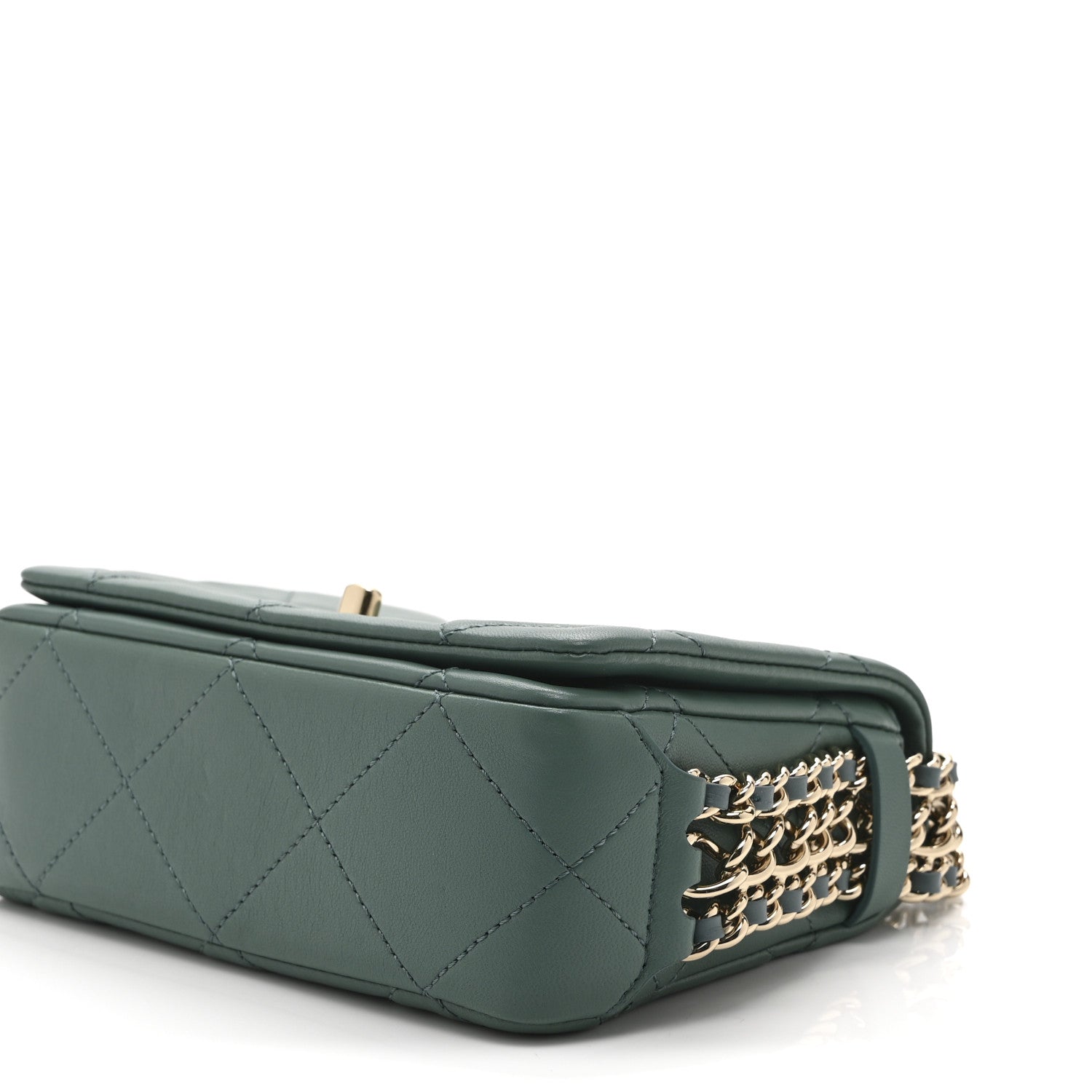 Chanel Lambskin Quilted Mini Chain Rows Flap  Green