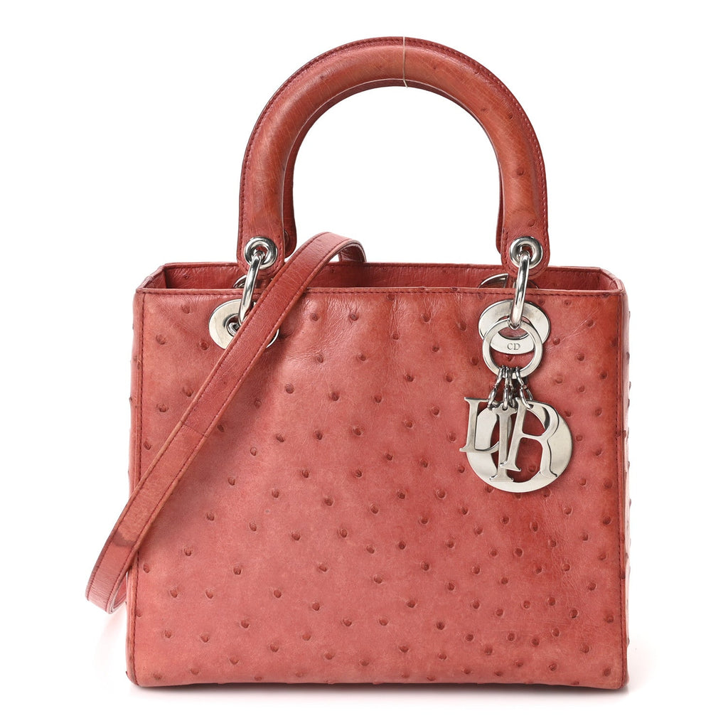 Christian Dior Ostrich Medium Lady Dior Red