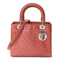 Christian Dior Ostrich Medium Lady Dior Red