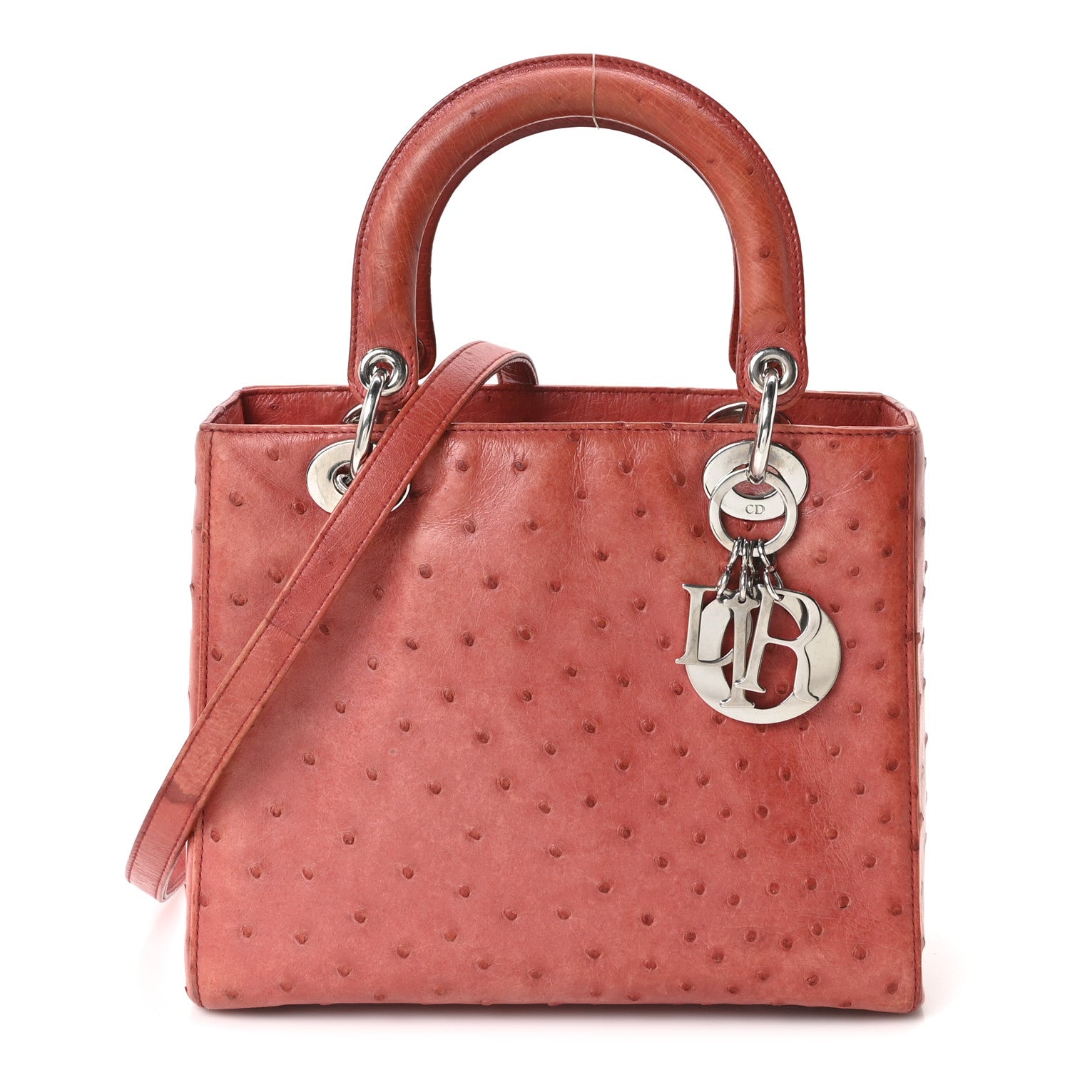 Christian Dior Ostrich Medium Lady Dior Red