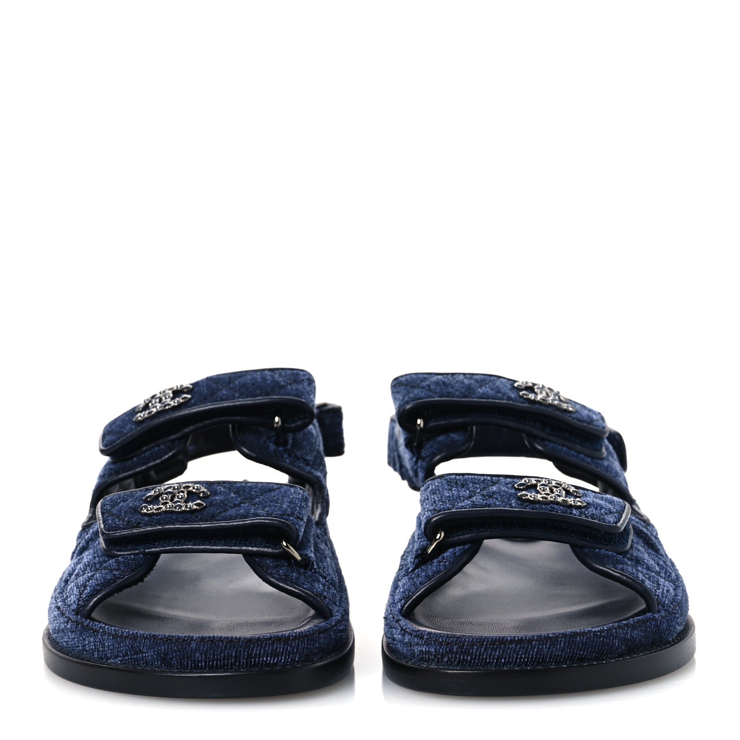 Chanel Velvet Velcro Dad Sandals 37.5 Blue