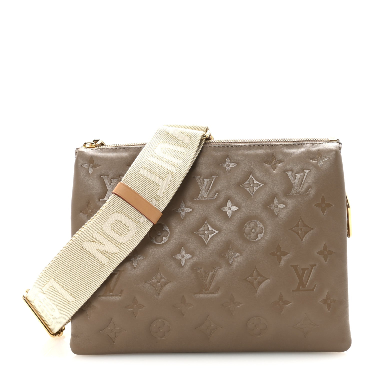 Louis Vuitton Lambskin Embossed Monogram Coussin PM Taupe