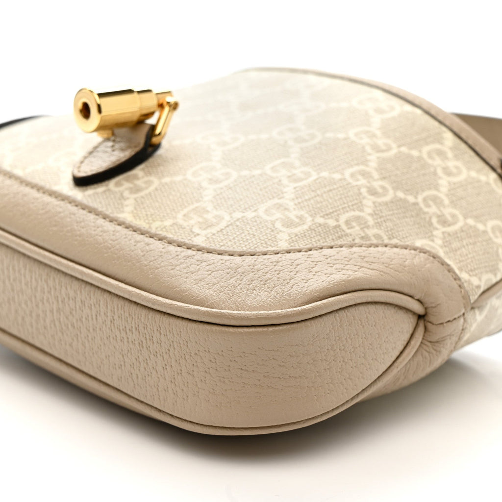 Gucci GG Supreme Monogram Textured Dollar Calfskin Mini Jackie 1961 Hobo Beige Mystic White Oatmeal