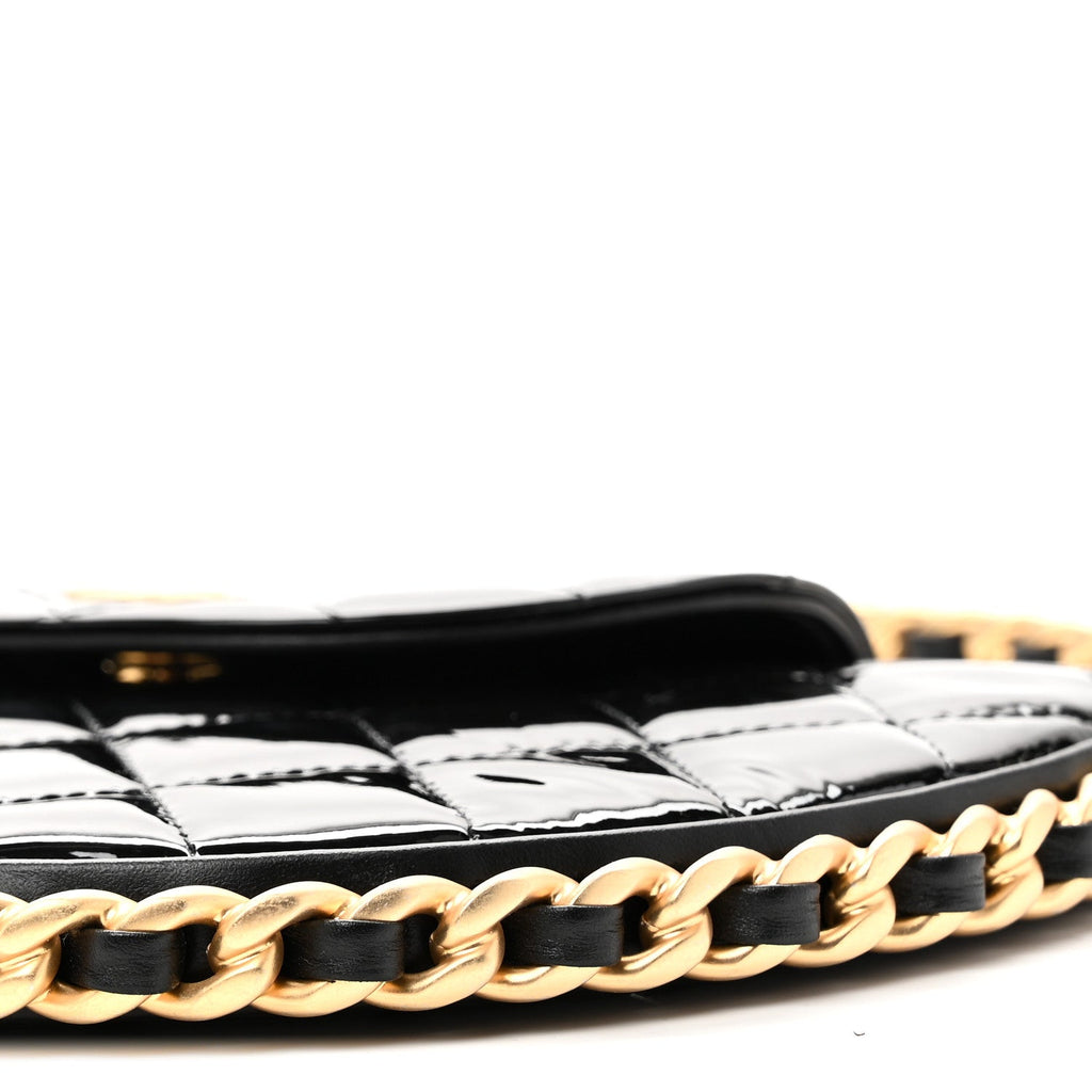 Chanel Patent Calfskin Quilted Chain Hoop Bag Black
