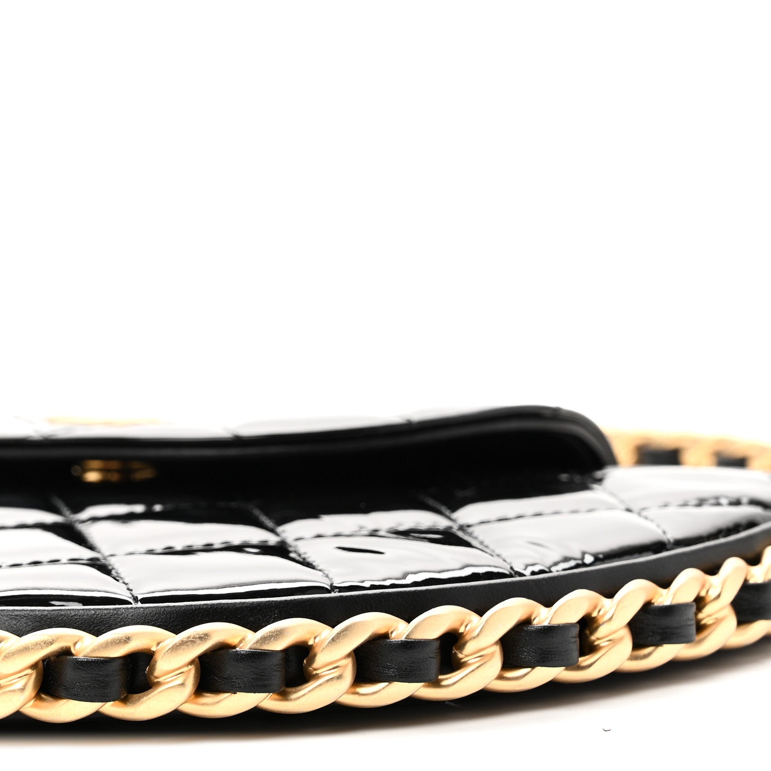 Chanel Patent Calfskin Quilted Chain Hoop Bag Black