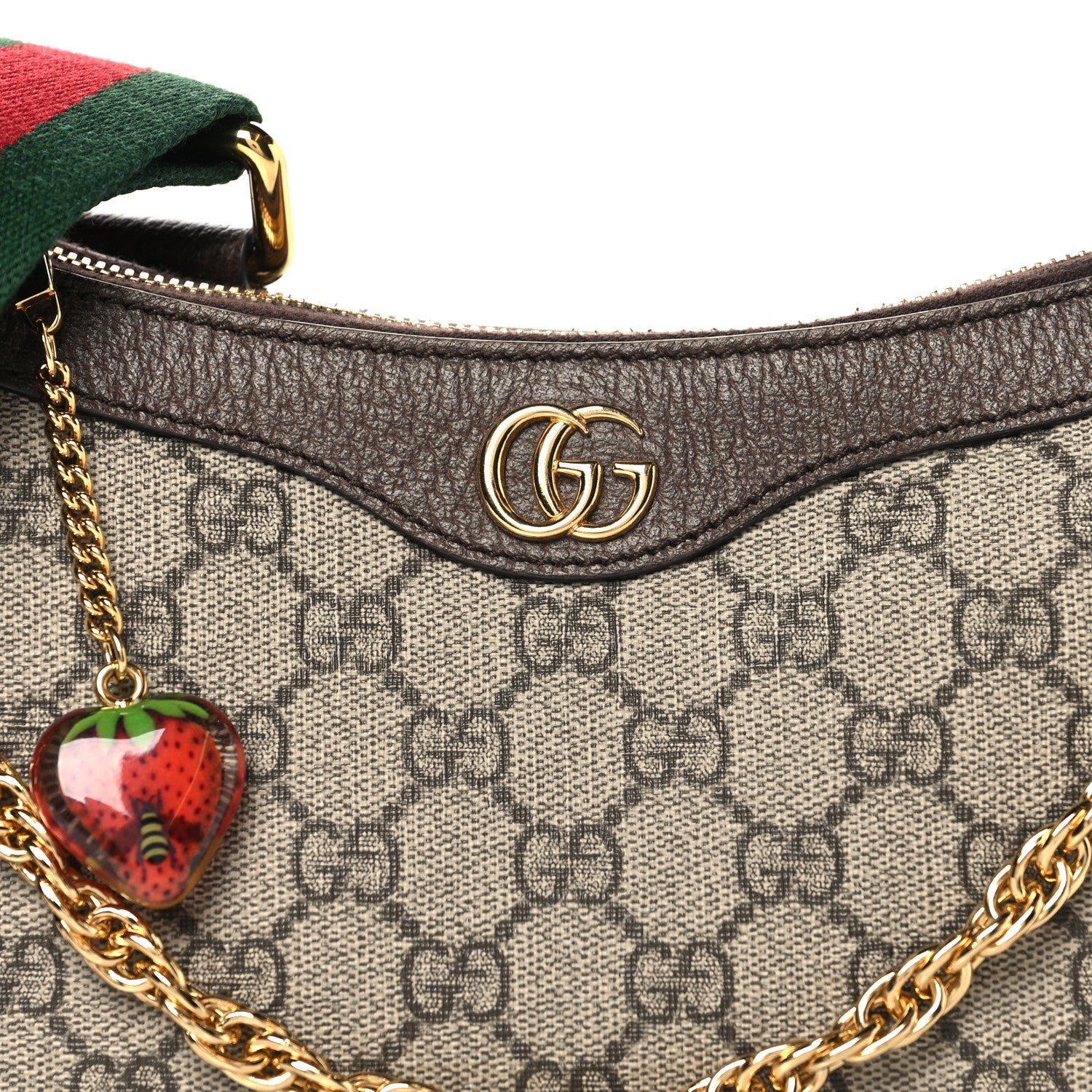 Gucci GG Supreme Monogram Textured Dollar Calfskin Web Small Ophidia GG Handbag Beige Ebony New Acero