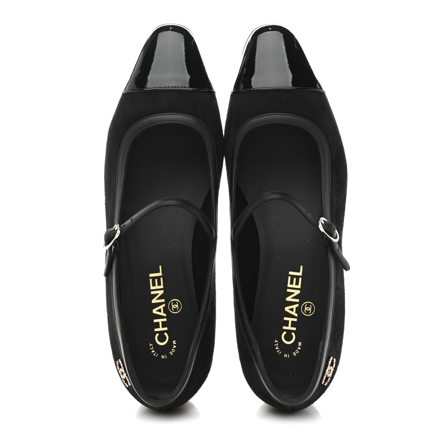 Chanel Suede Kidskin Lambskin Patent Calfskin Cap Toe CC Mary Jane Flats 39.5 Black